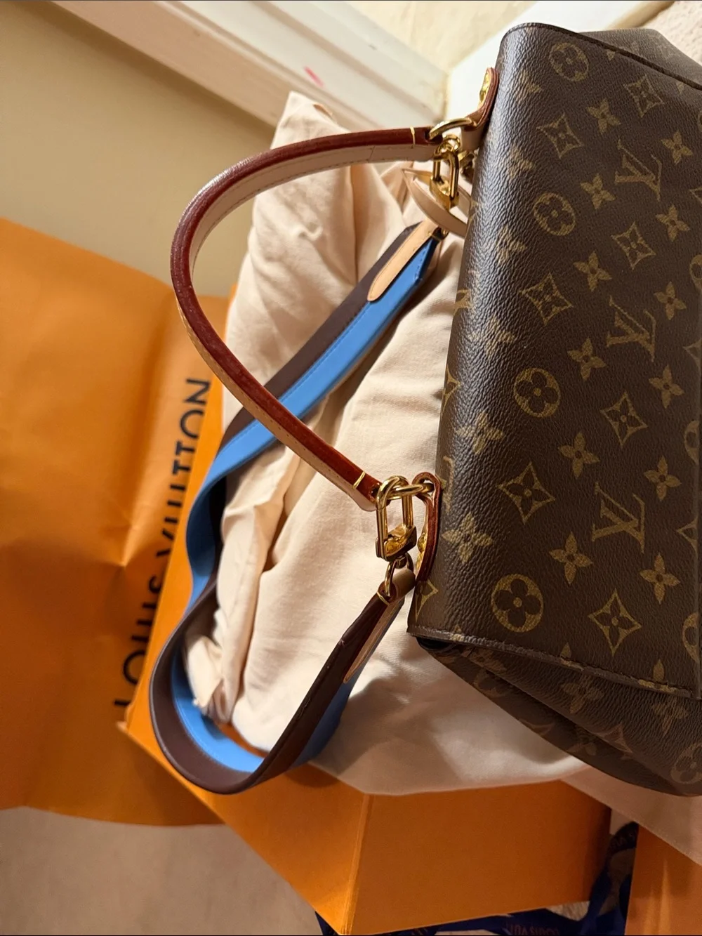 Louis Vuitton Monogram Top Handle Satchel in Brown and Gold